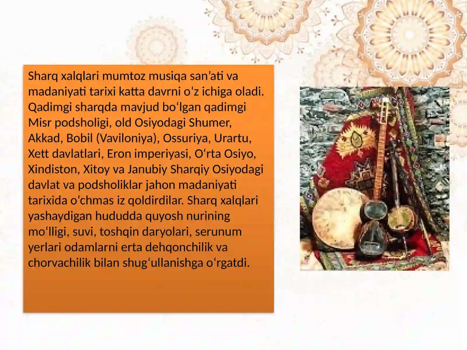 SHARQ XALQLARI MUSIQIY FOLKLORI BILAN QIYOSIY O'RGANISH 3