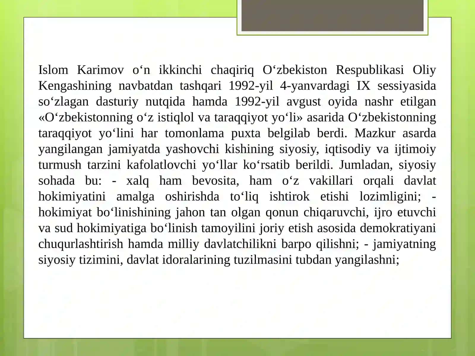 O‘zbekistonning o‘ziga xos istiqlol va taraqqiyot yo‘li 3