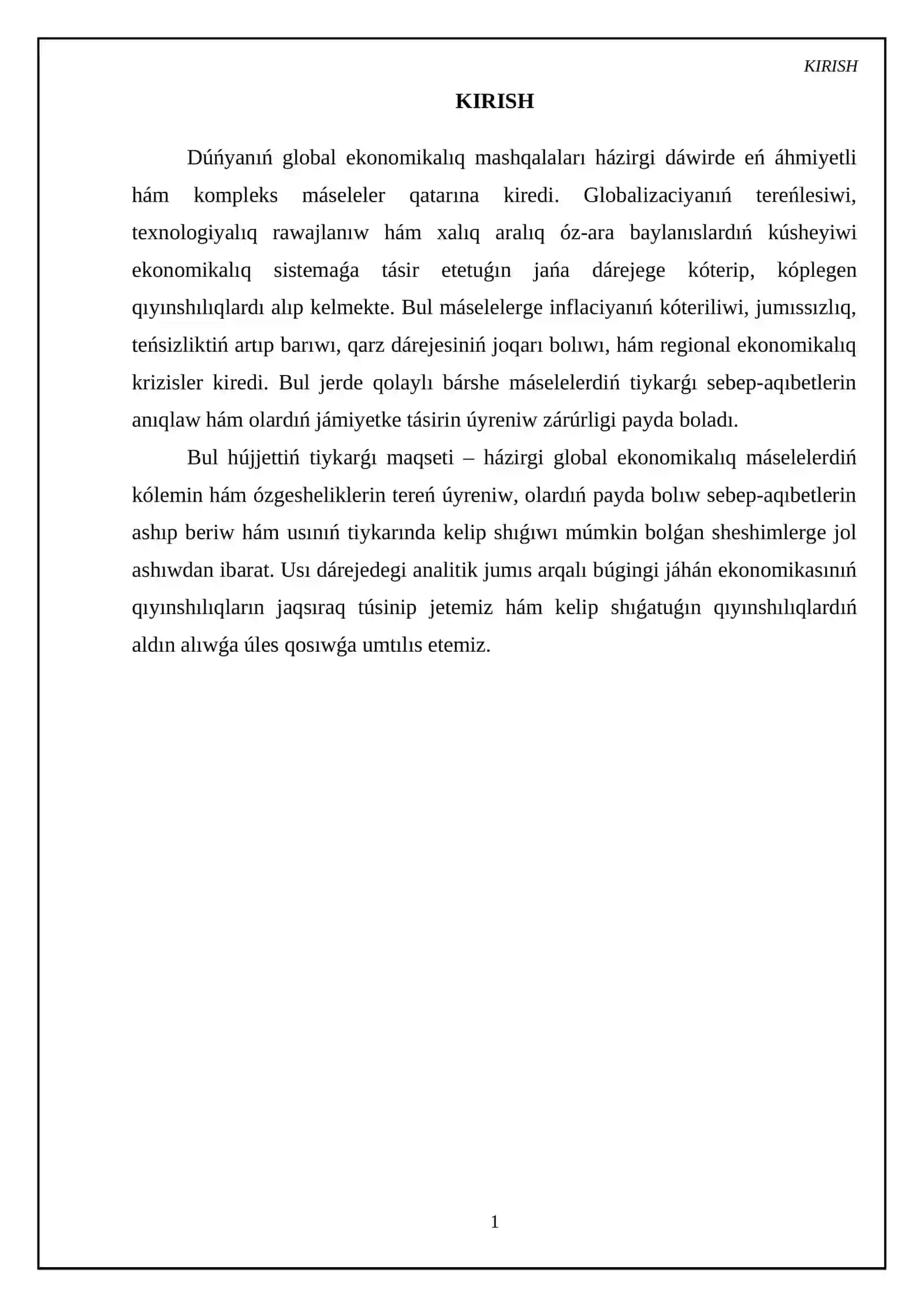 Dúńyaníń global ekonomikalíq mashqalalarí 3