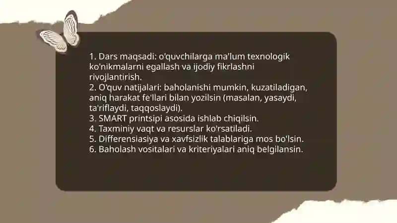 Boshlangʻich sinf Texnologiya ta'limi darslarida (3-4-sinflar uchun) mashgʻulot ishlanmasini tayyorlash 3