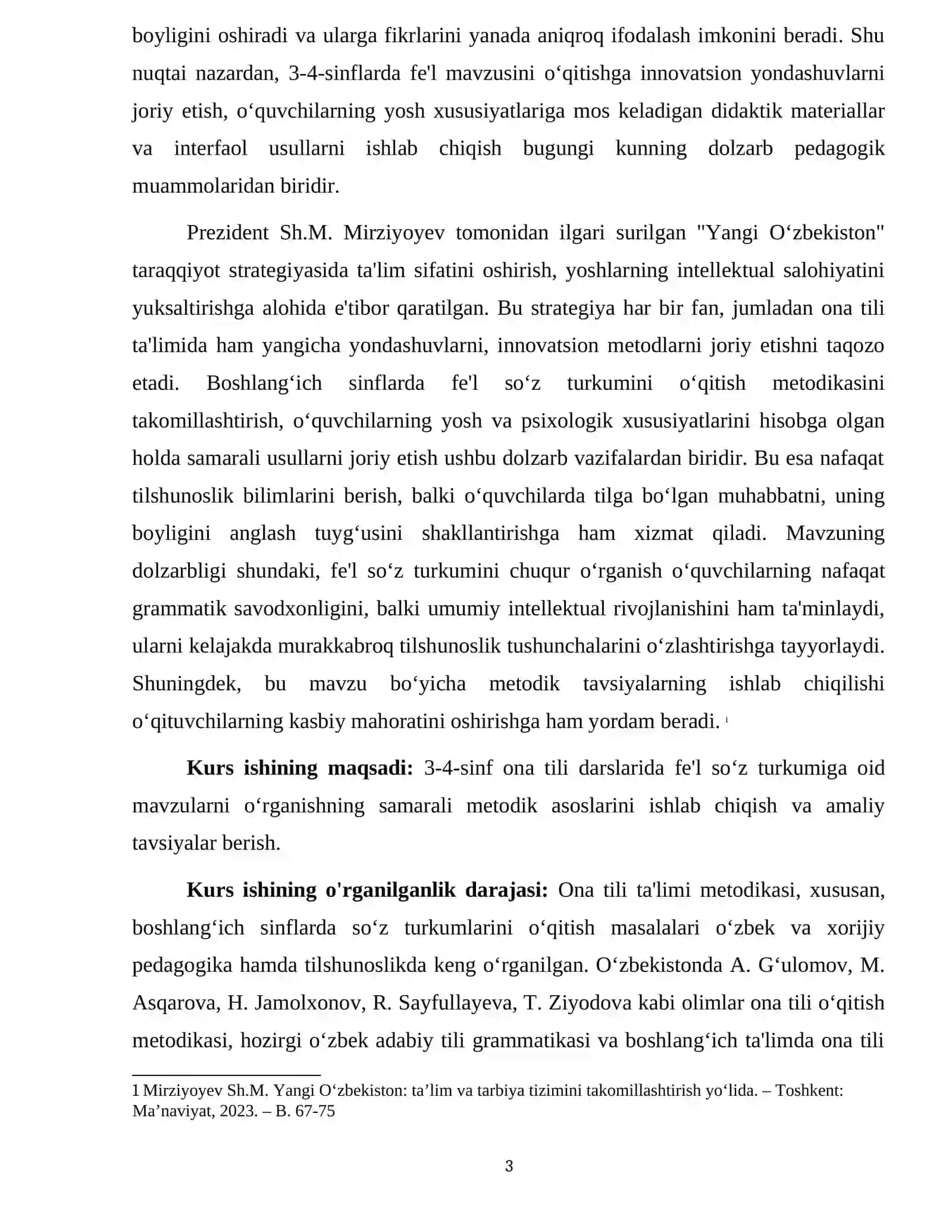 3-4-SINF ONA TILI DARSLARIDA FE`L SO`Z TURKUMIGA DOIR MAVZULARINI O'RGANISH 3