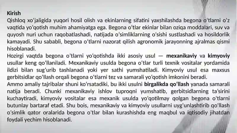 Begonao‘tlarniyo‘qotishda mehanikaviy va kimyoviy usullar 3