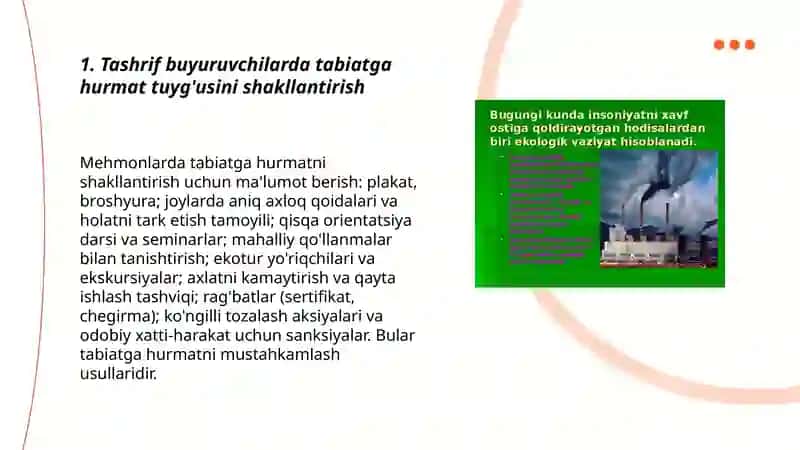 Turizmning tabiatga zarar yetkazmasligi uchun odob-ahloq tadbirlari 3
