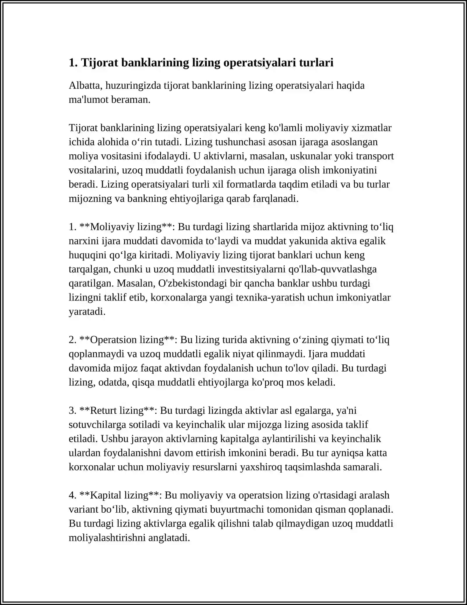 TIJORAT BANKLARINING LIZING OPERATSIYALARINI 3