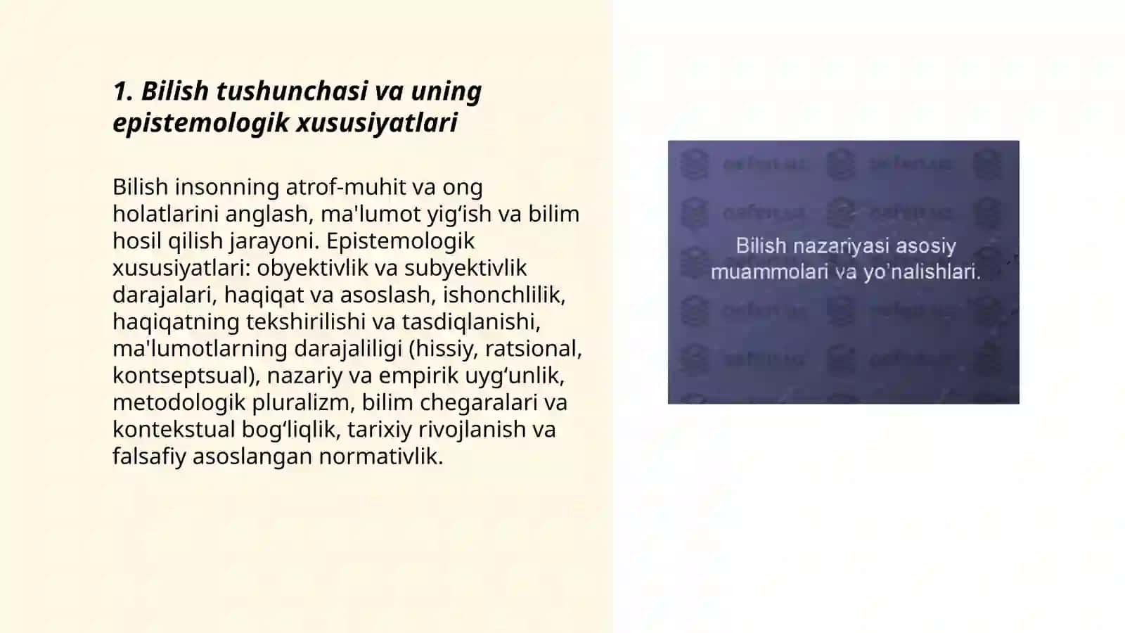Bilish nazariyasi:asosiy muammolar va yoʻnalishlari 3
