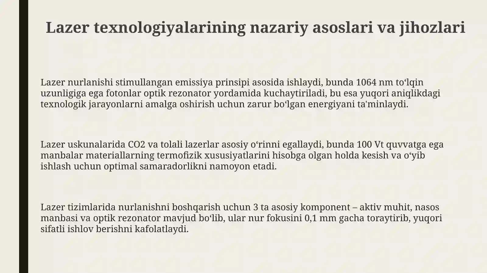 Lazer texnologiyalarining nazariy va texnik asoslari 3