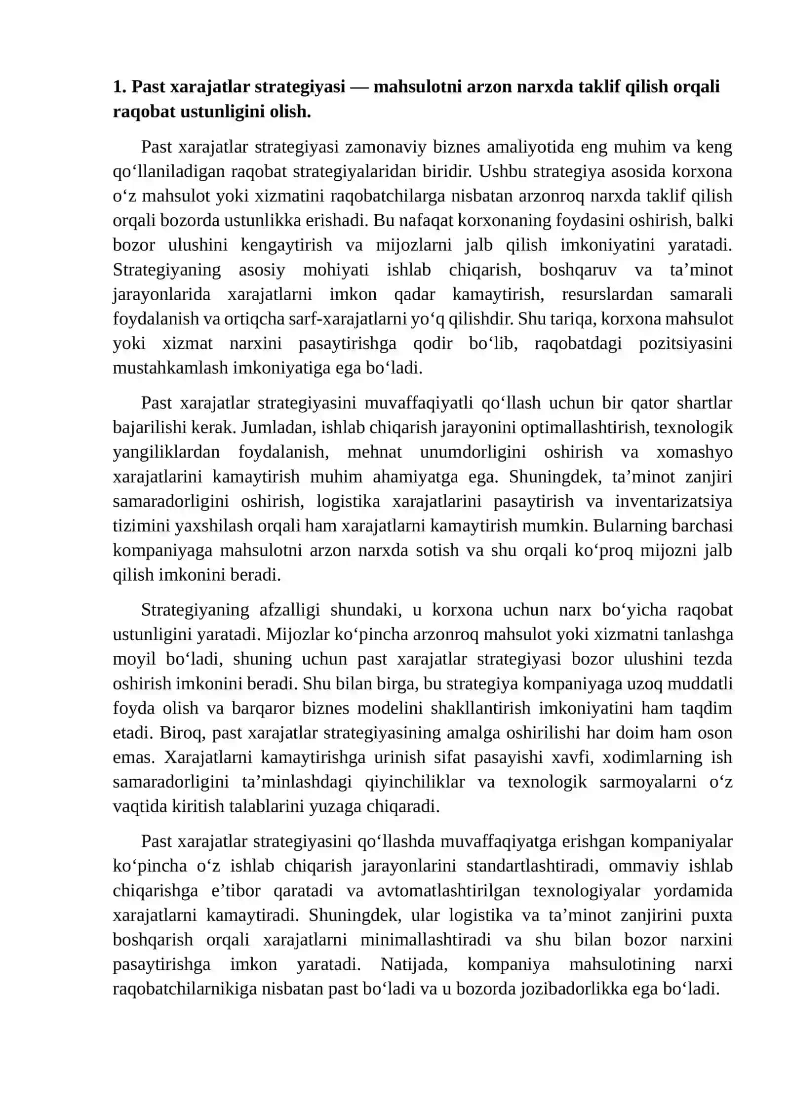 Past harajatlar strategiyasi 3