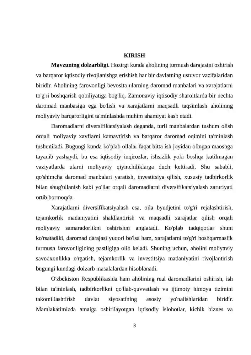 Aholi daromadlari va xarajatlarini diversifikatsiyalash orqali turmush farovonligini oshirish yo'nalishlari 3