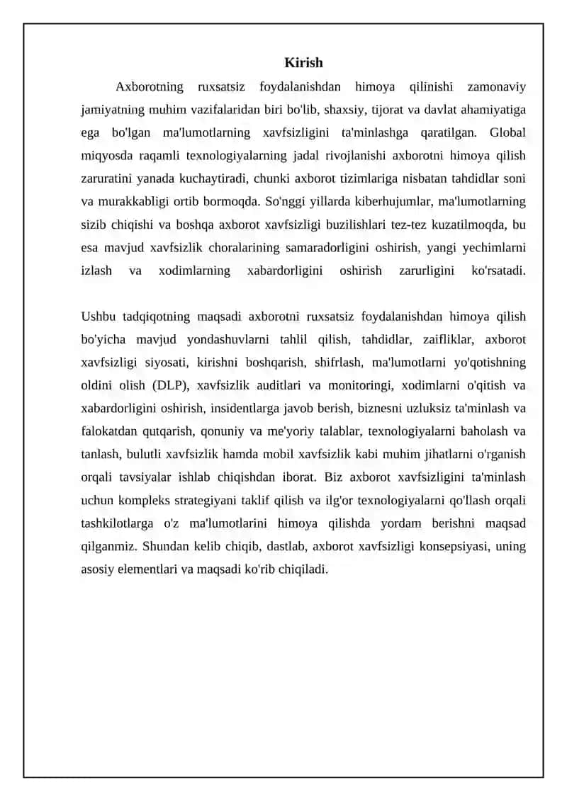 Axborotni ruxsatsiz foydalanishlardan himoyalash 3