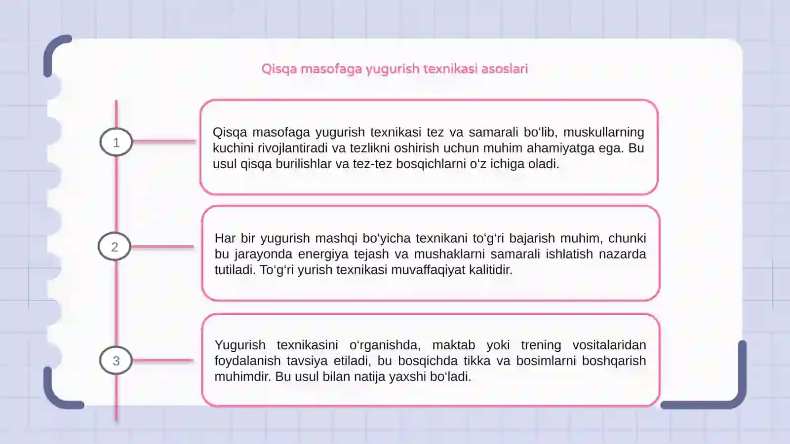 Qisqa masofaga yugurish texnikasi 30.60 3