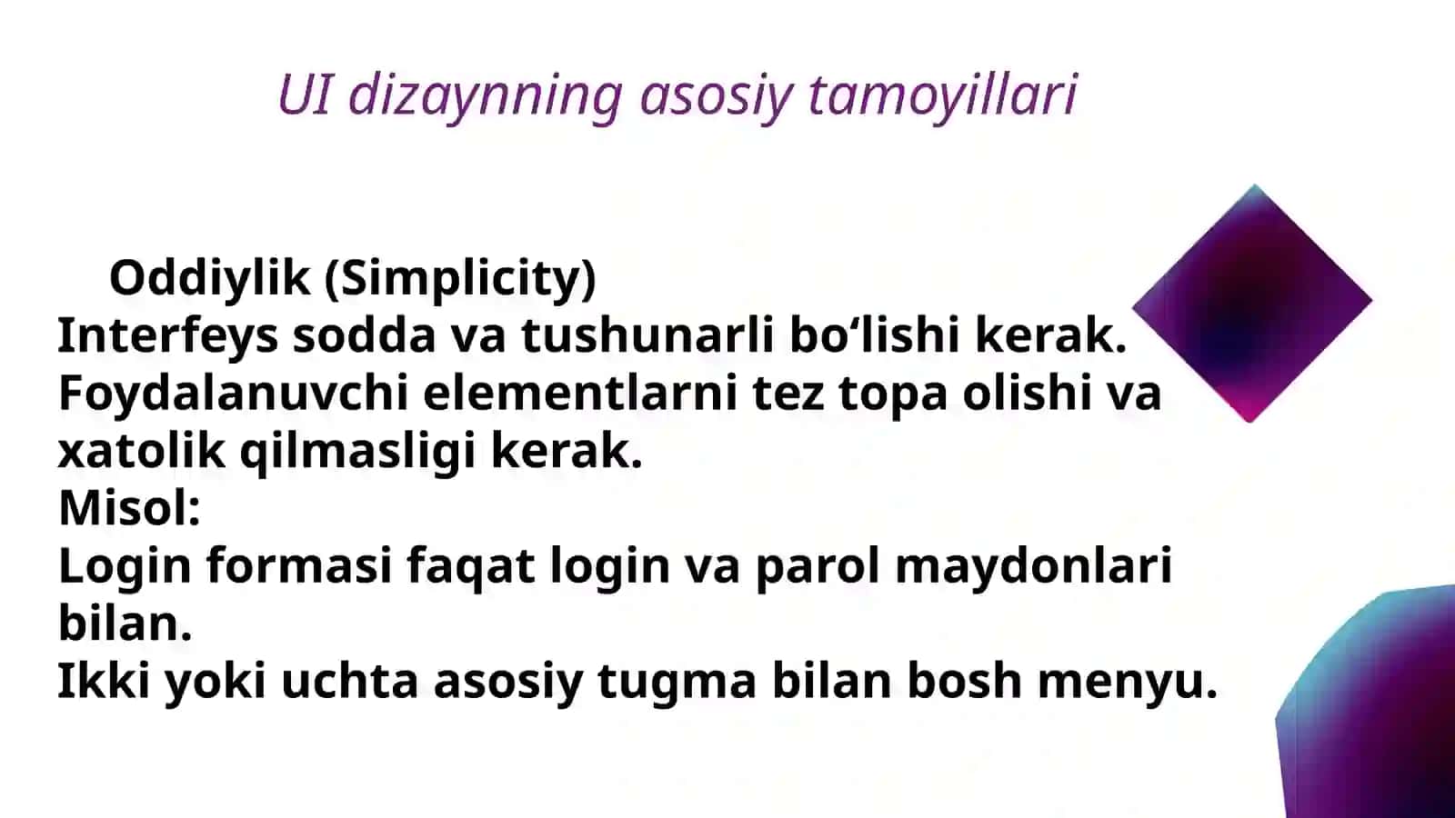Foydalanuvchi interfeysi (UI) dizaynining asosiy tamoyillari 3