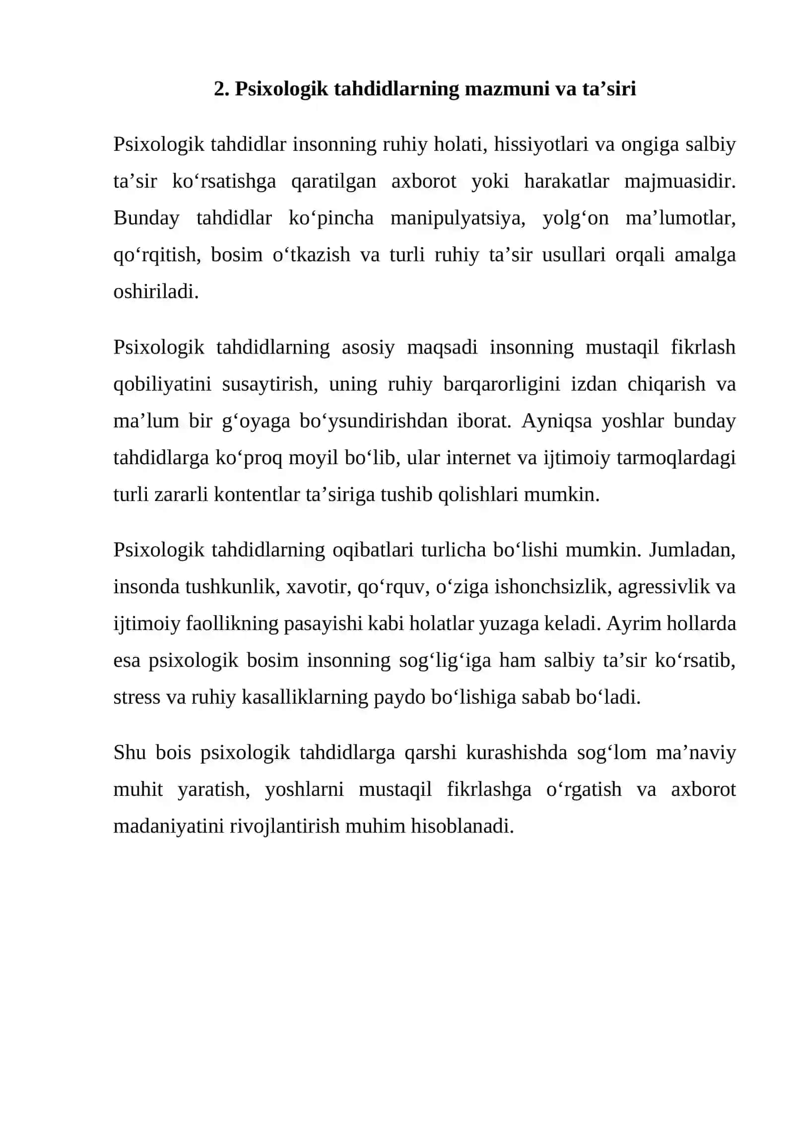 Shaxsga yo‘naltirilgan axborot: psixologik, diniy va madaniy tahdidlar 3