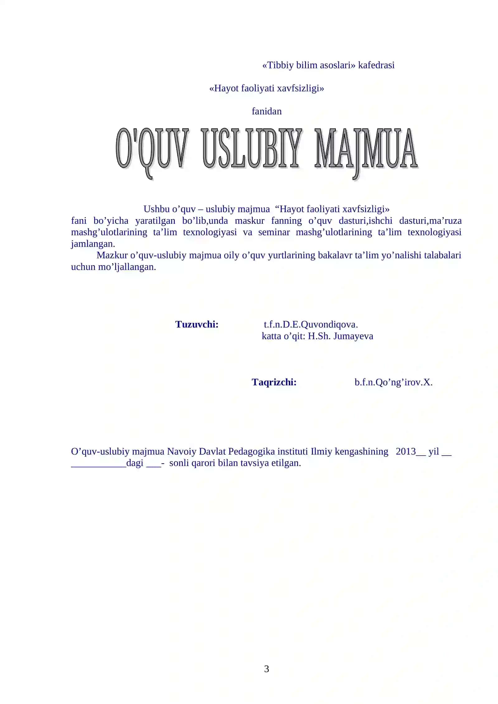 Hayot Faoliyati Xavfsizligi 3