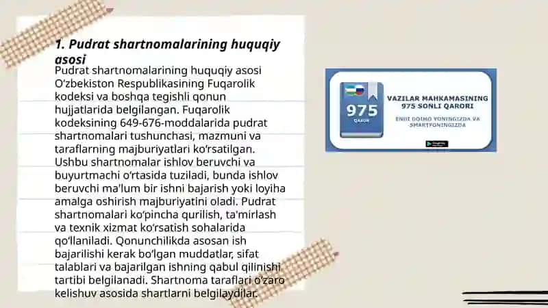 O’zbekiston Respublikasi buxgalteriya hisobining milliy standartlari (17sonli BHMS) “kapital qurilishning pudrat shartnomalari”ni tasdiqlash 3