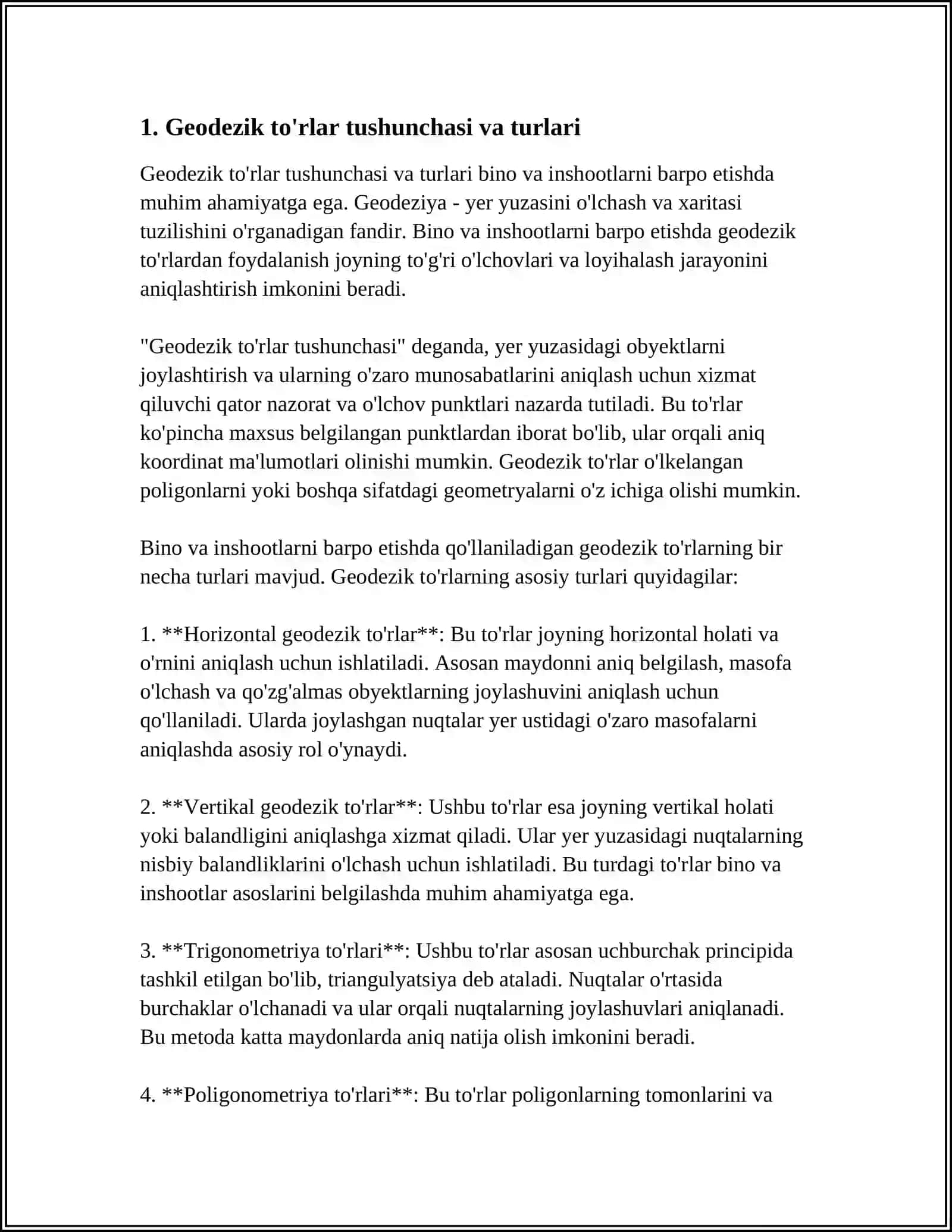 Geodezik to'rlar tushunchasi va turlari 3