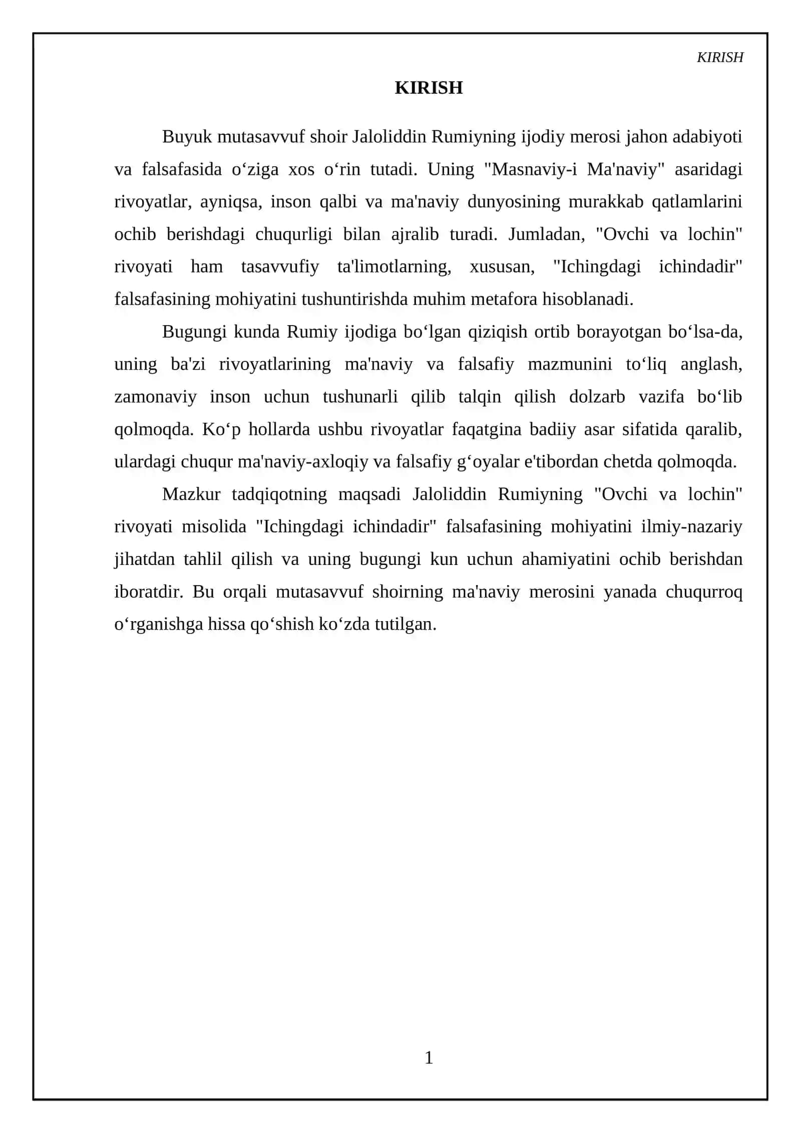 Jaloliddin Rumiyning "Ovchi va lochin" rivoyati Ichingdagi ichindadir haqida 3