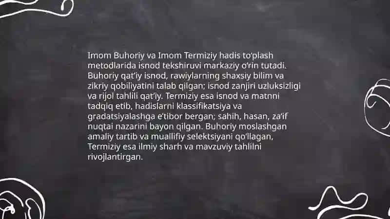 Imom Buhoriy va Imom Termiziyning hadis ilmiga qo'shgan hissalari qiyosiy tahlili 3