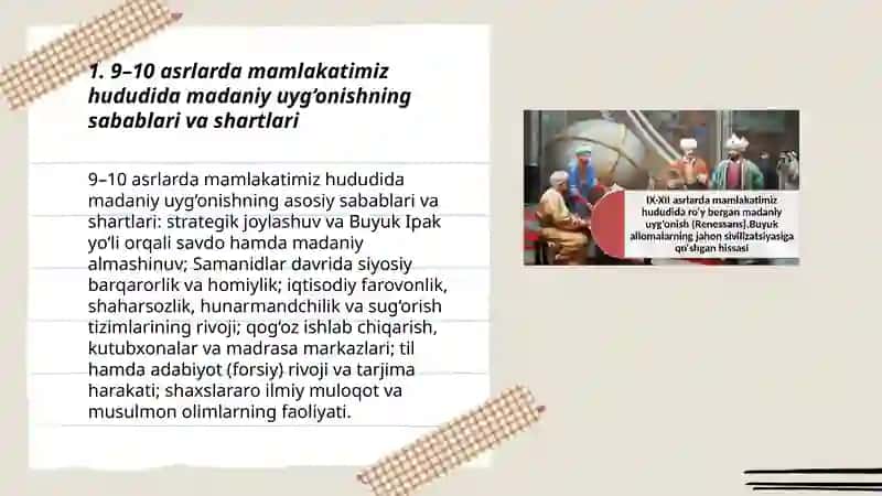 9-10asrlarda mamlakatimiz hududida ro‘y bergan madaniy uyg‘onish (Renessans) 3