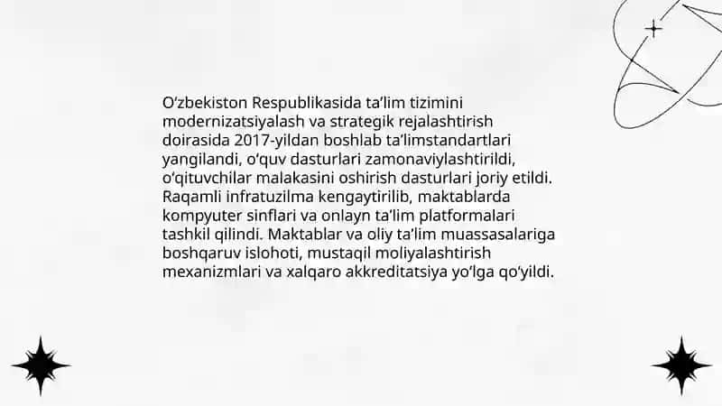 Oʻzbekiston respublikasida taʼlim sohasidagi islohotlar 3