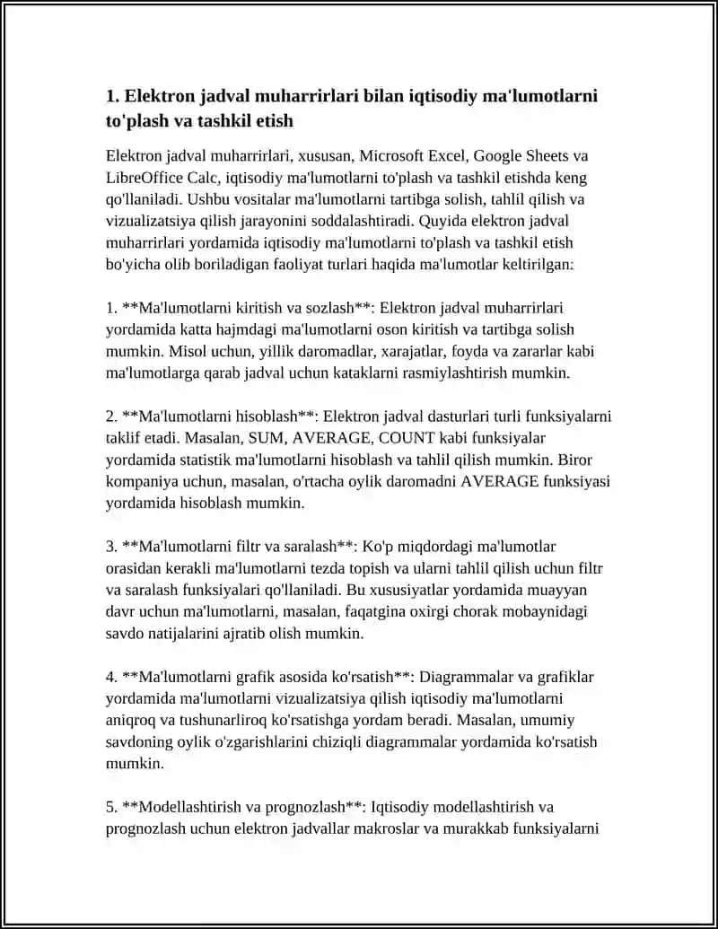 Elektron jadval muharrirlari bilan iqtisodiy ma'lumotlarni to'plash va tashkil etish 3