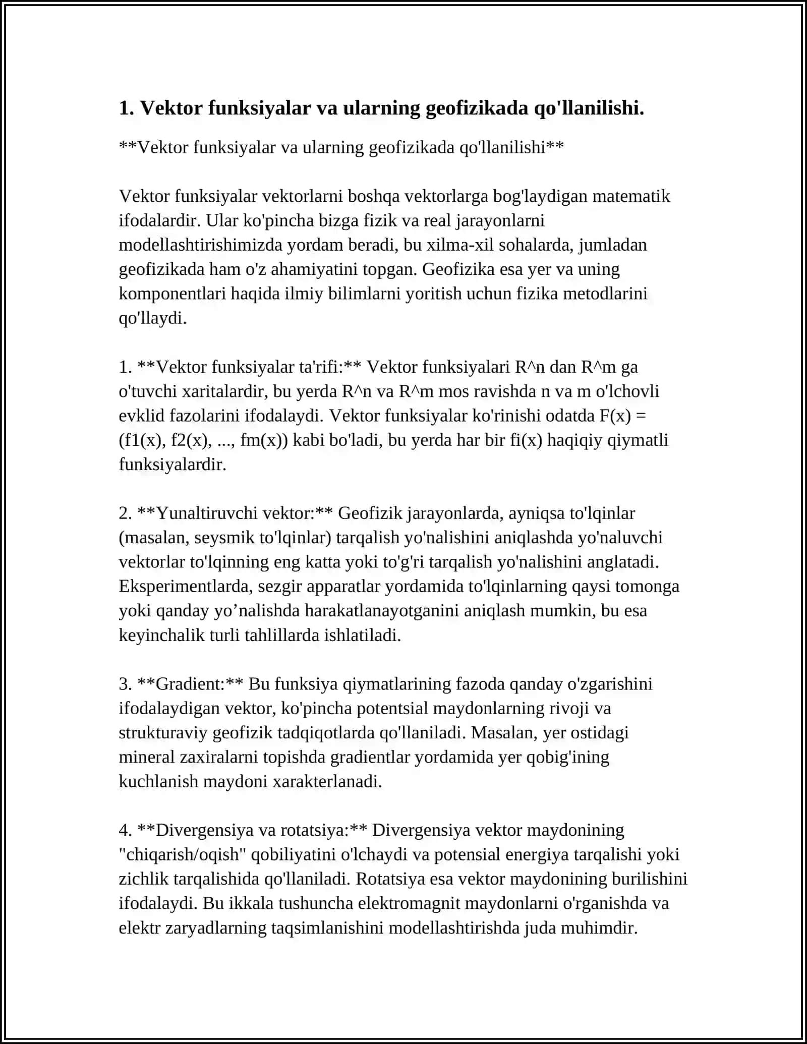 VEKTOR FUNKSIYALARNING GEOFIZIKA SOHASIDAGI TATBIQLARI 3