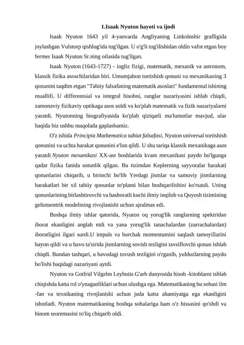 ISAAC NEWTONNING HAYOTI VA ILMIY MEROSI 3