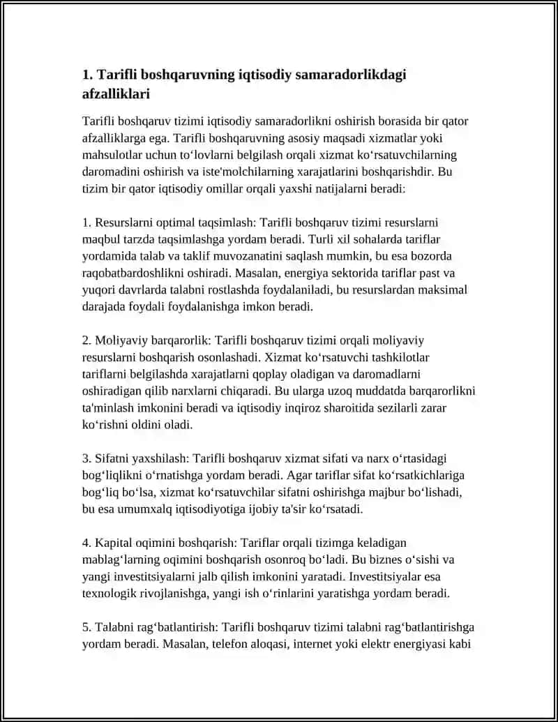 TARIFLI BOSHQARUVNING AFZALLIGI VA KAMCHILIKLARI 3