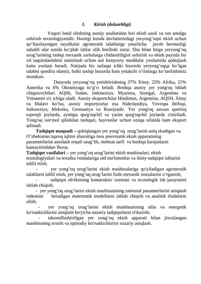 Qobiqlangan yer yong‘oq urug‘ini  va ekishning texnologik jarayonini takomillashtirish va ekish apparati parametrlarini asoslash 3