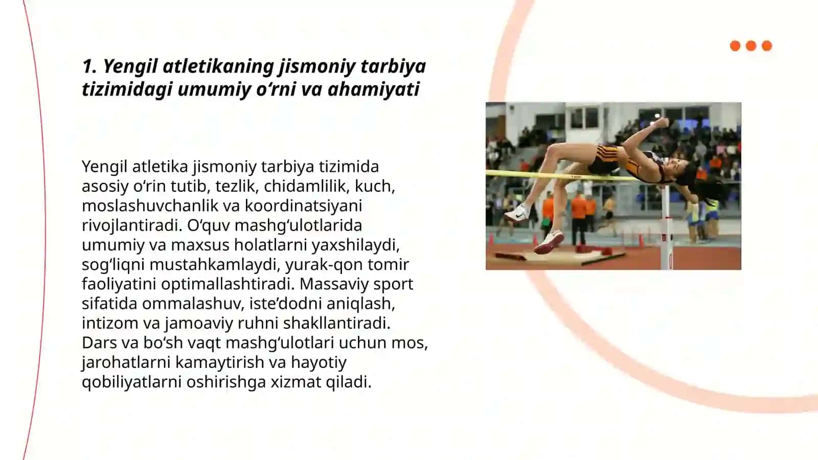 Yengil atletikaning jismoniy tarbiya tizimidagi oʻrni va ahamiyati 3