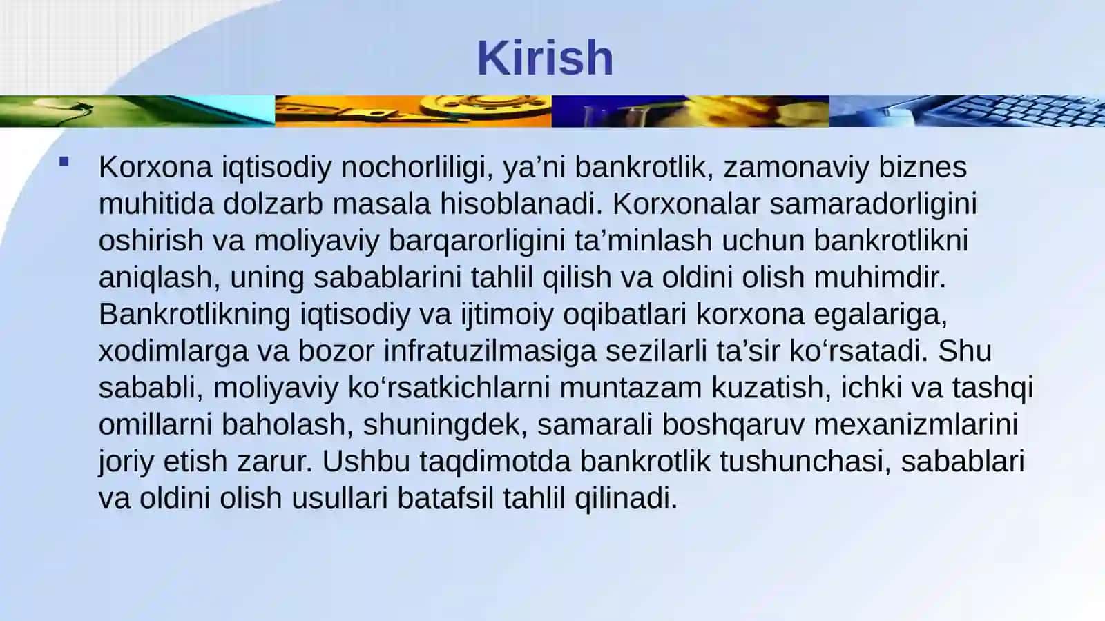 Korxona iqtisodiy nochorliligi (bankrotligi) ni tahlil qilish 3
