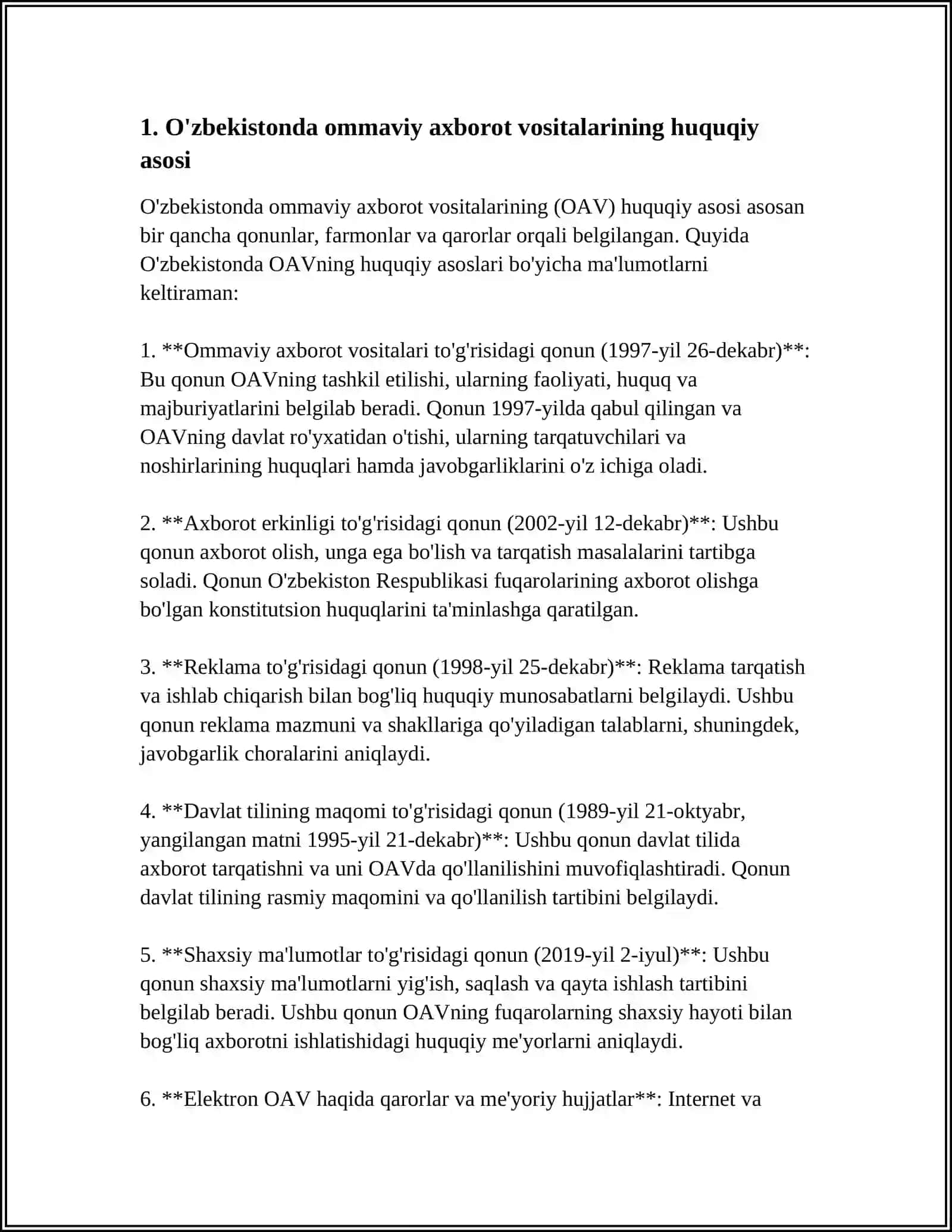 O'ZBEKISTON RESPUBLIKASIDA OMMAVIY AXBOROT VOSITALARINING FAOLIYATI 3