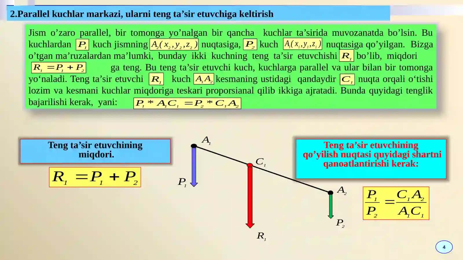 FAZODAGI PARALLEL KUCHLAR SISTEMASI.OG’IRLIK MARKAZI 3