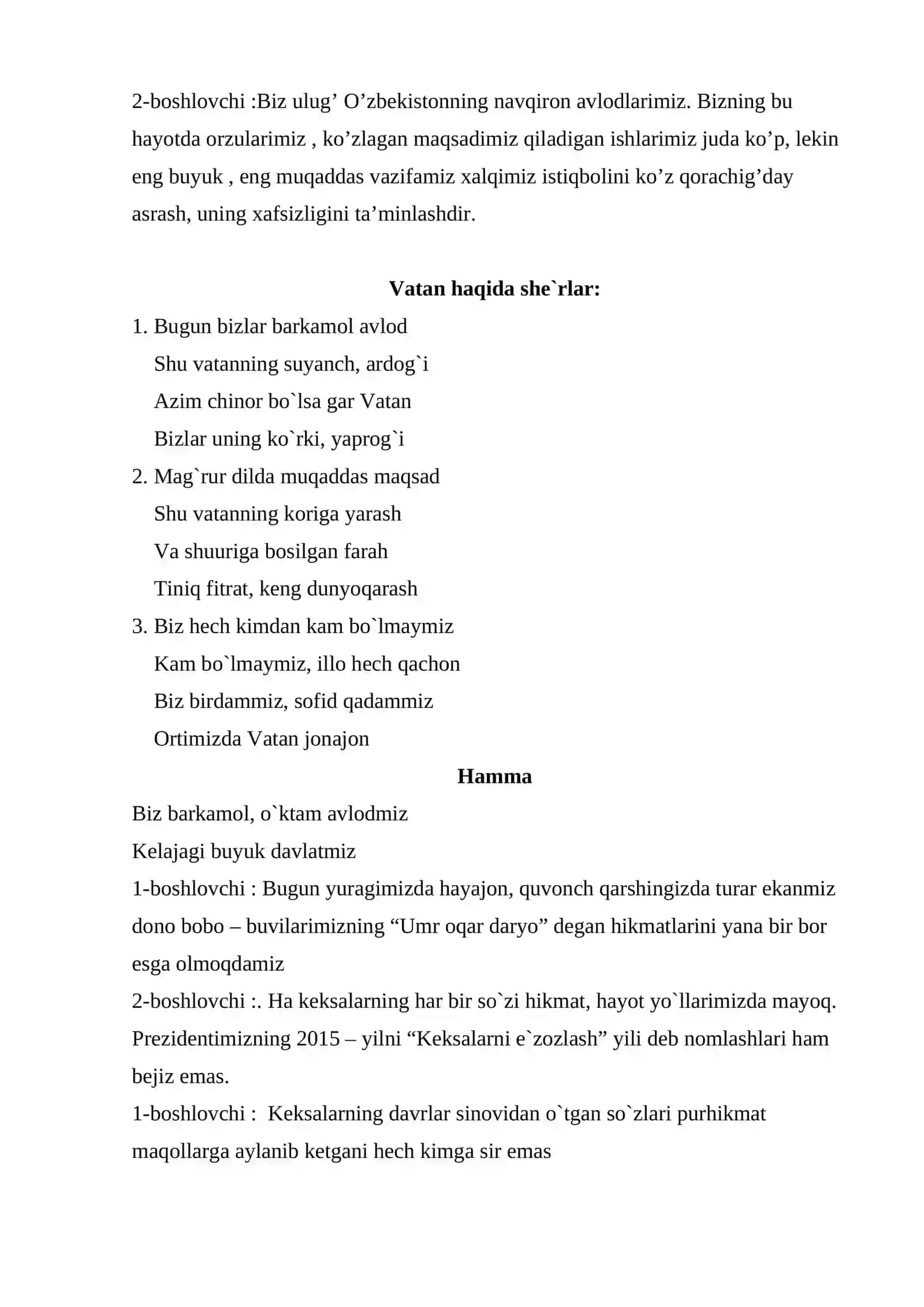 "So’ngi qo’ng’iroq“ tadbiri ssenariysi 3