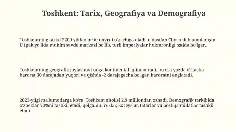 Toshkent: Tarix, Geografiya va Demografiya 3