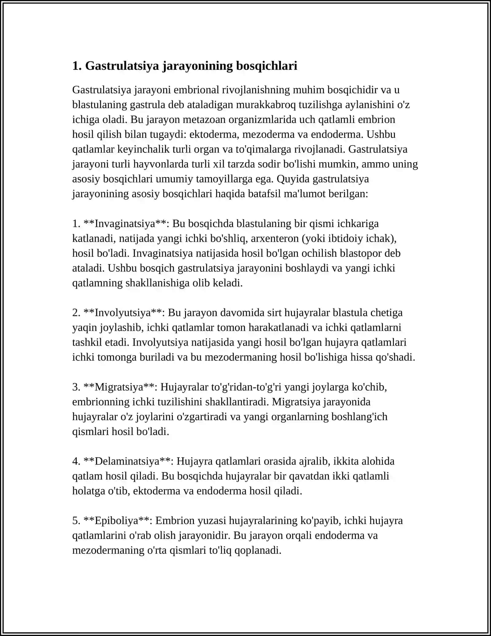 MUSTAQIL ISH Mavzu: GASTRULATSIYA JARAYONI 3