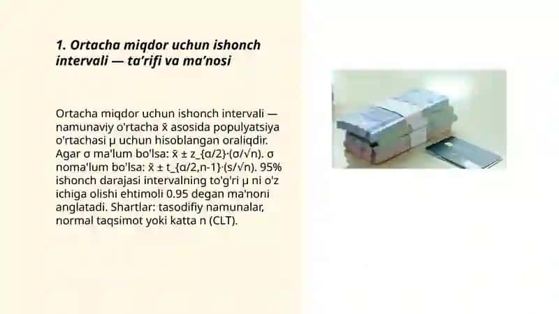 Ortacha miqdor uchun ishonch intervali 3
