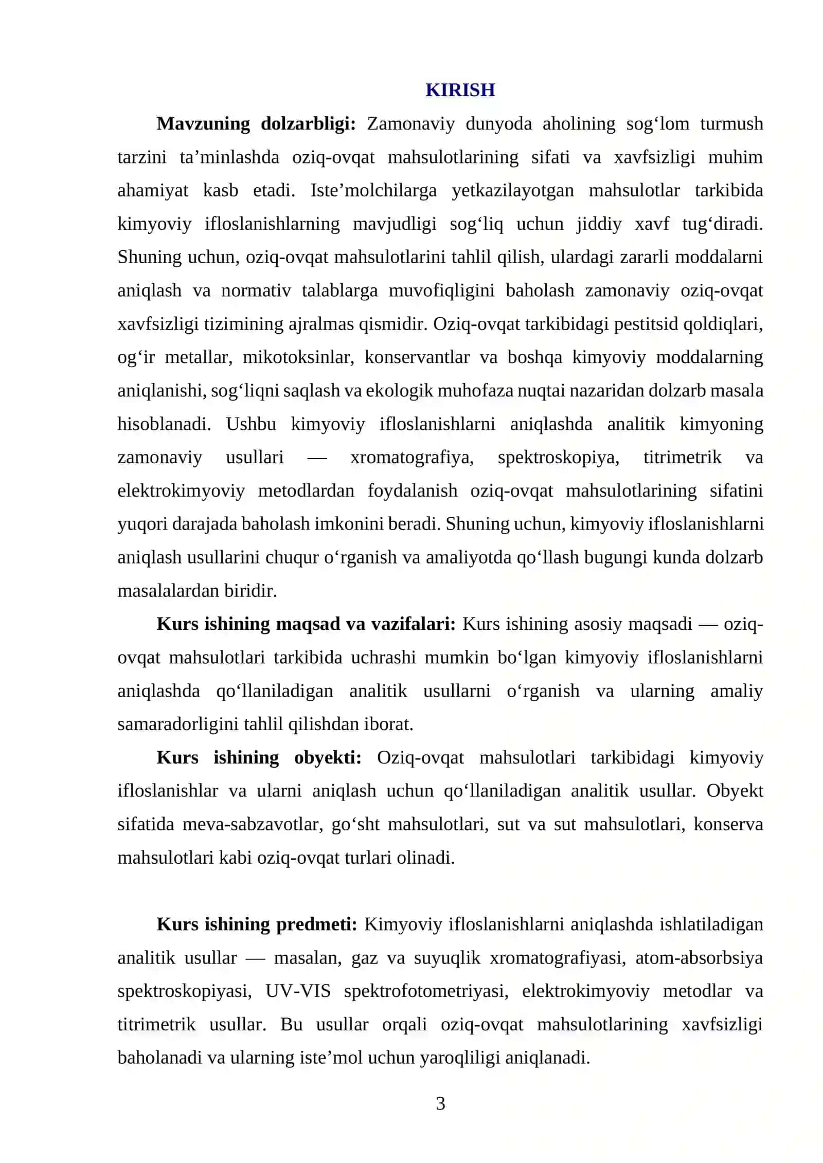 OZIQ-OVQAT MAHSULOTLARI TARKIBIDAGI KIMYOVIY IFLOSLANISHLARNI ANIQLASHNING ANALITIK USULI 3