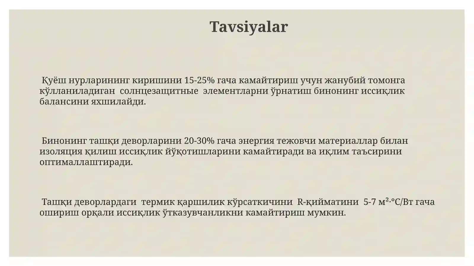 Fuqoro binosining issiqlik balansiga tashqi iqlimning issiqlik energiya tasirini optimallashtirish 3