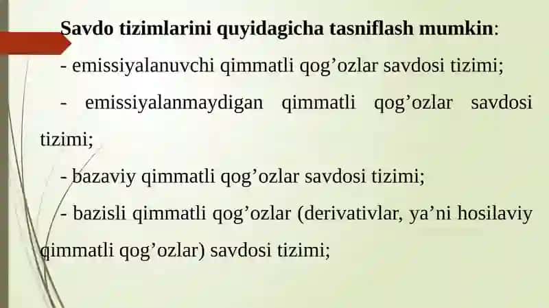 Moliya Bozori Savdo Tizimlari va Ularning Faoliyati 3
