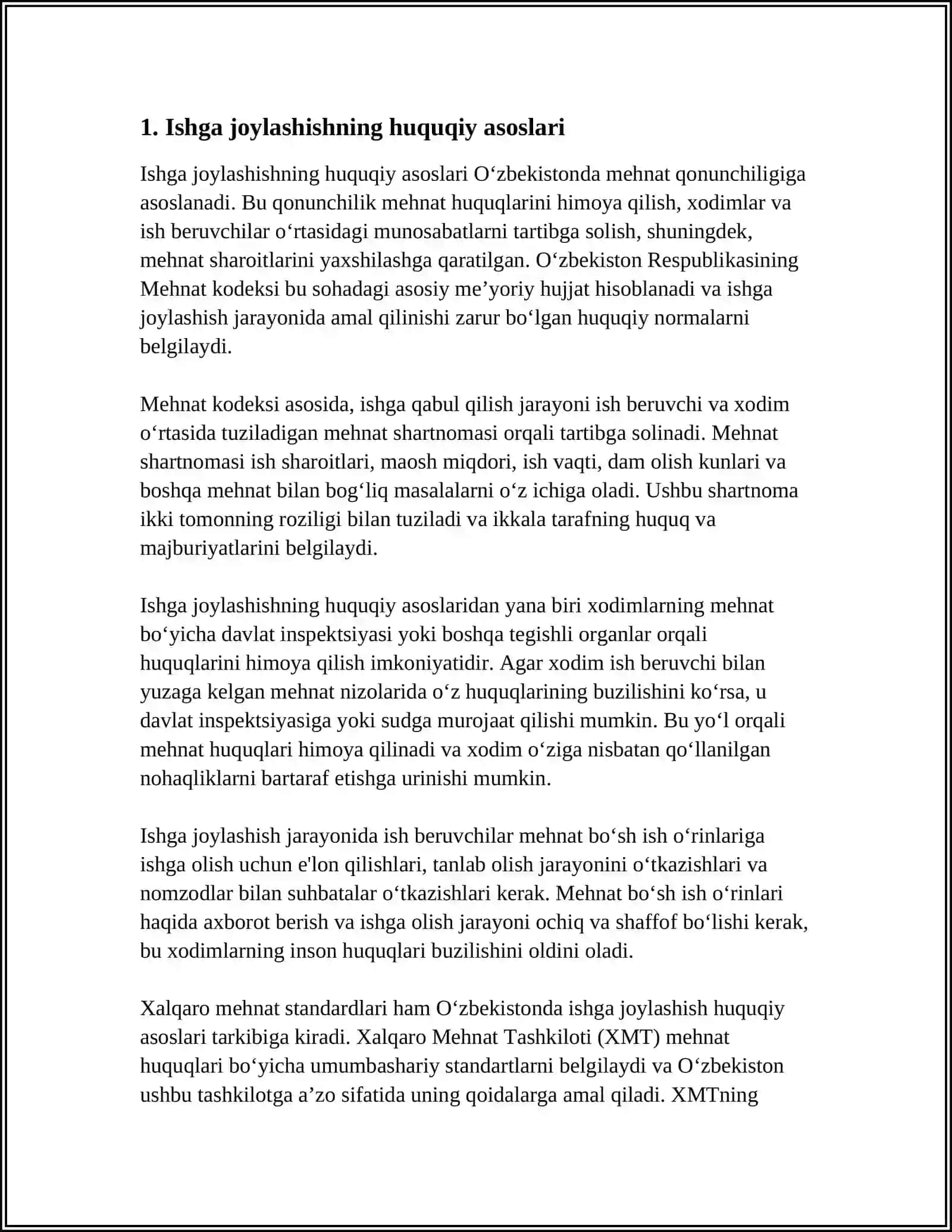 MUSTAQIL ISH Mavzu: ISHGA JOYLASHISH KO’NIKMALARI 3