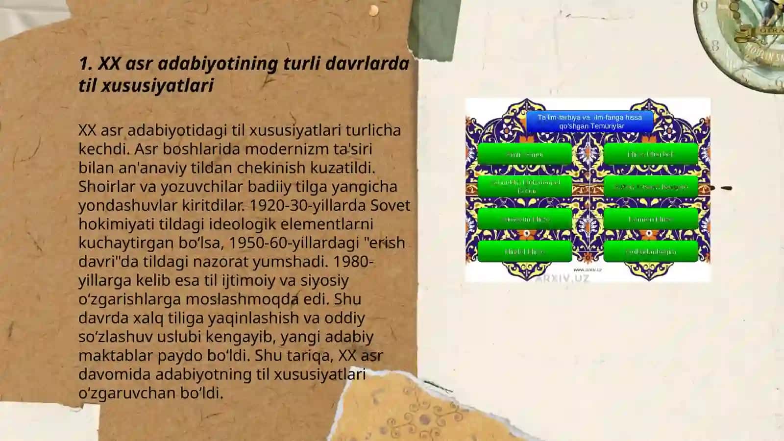 XX asr adabiyotining til xususiyatlari. Tilshunoslikning zamonaviy sohalari 3