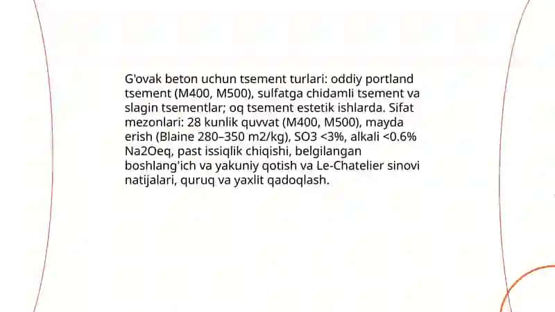 Ĝovak betonlarni olish uchun xom ashyo materiallarini tayyorlash 3