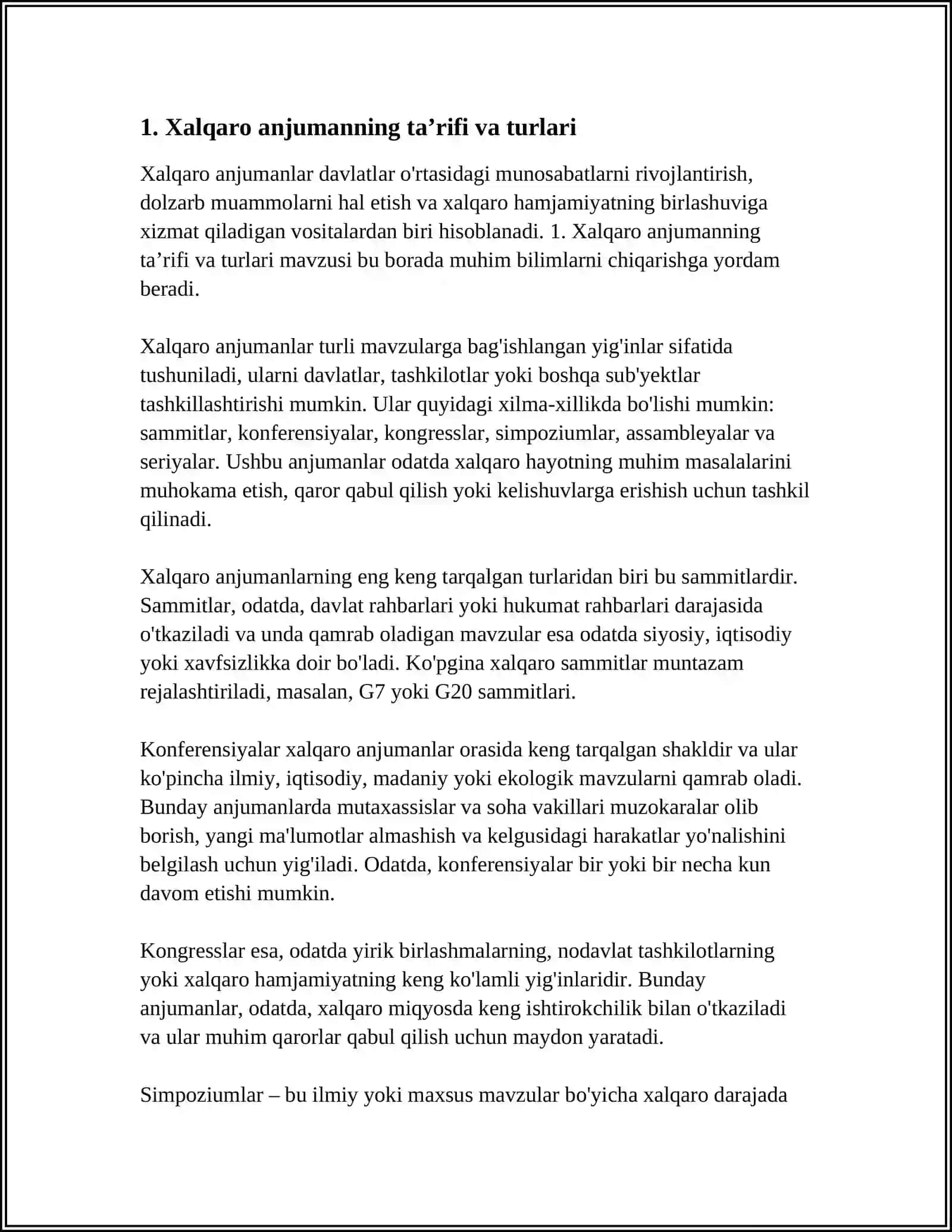 XALQARO ANJUMANLAR VA ULARNING DAVLATLAR TASHQI SIYOSATIDA TUTGAN OʻRNI 3