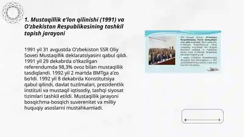 Oʻzbekiston Respublikasining Mustaqil tashkili va uning tarixiy ahamiyati 3