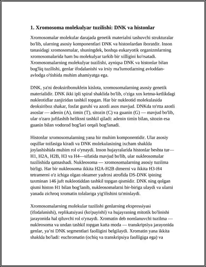 XROMOSOMALARNING MOLEKULAR TUZILISHI, AUTOSOMA VA JINSIY XROMOSOMALARNI FARQLANISHI 3
