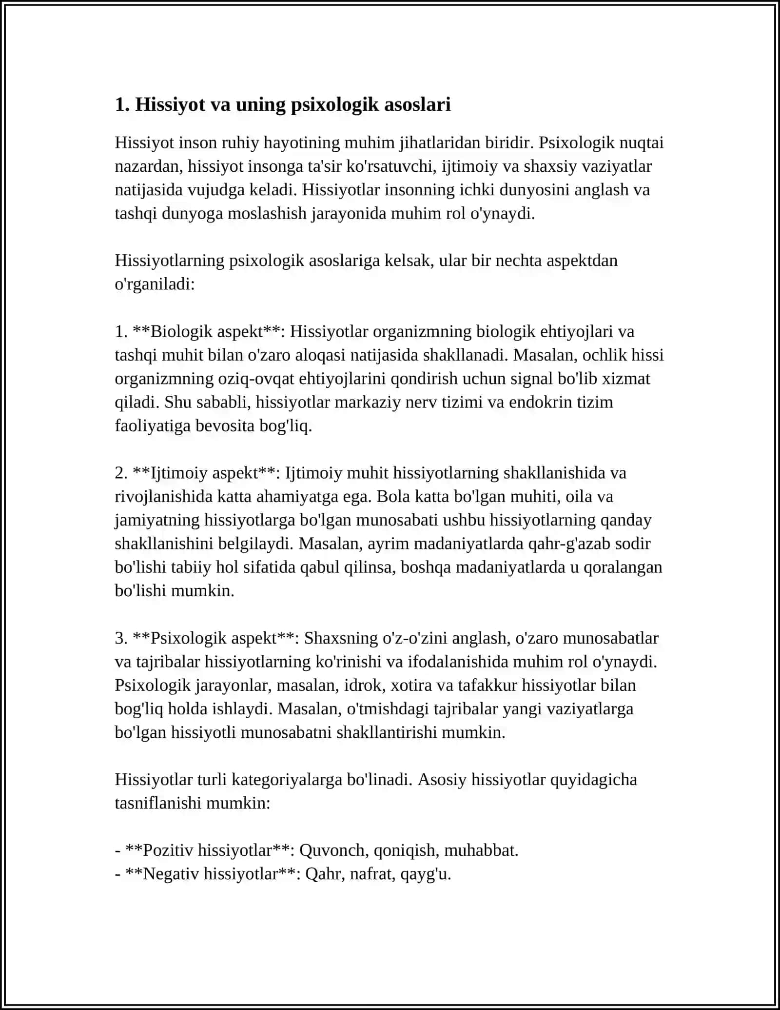 SHAXSNING HISSIY IRODAVIY JABHALARI. EMOTSIYA VA HISSIYOT 3