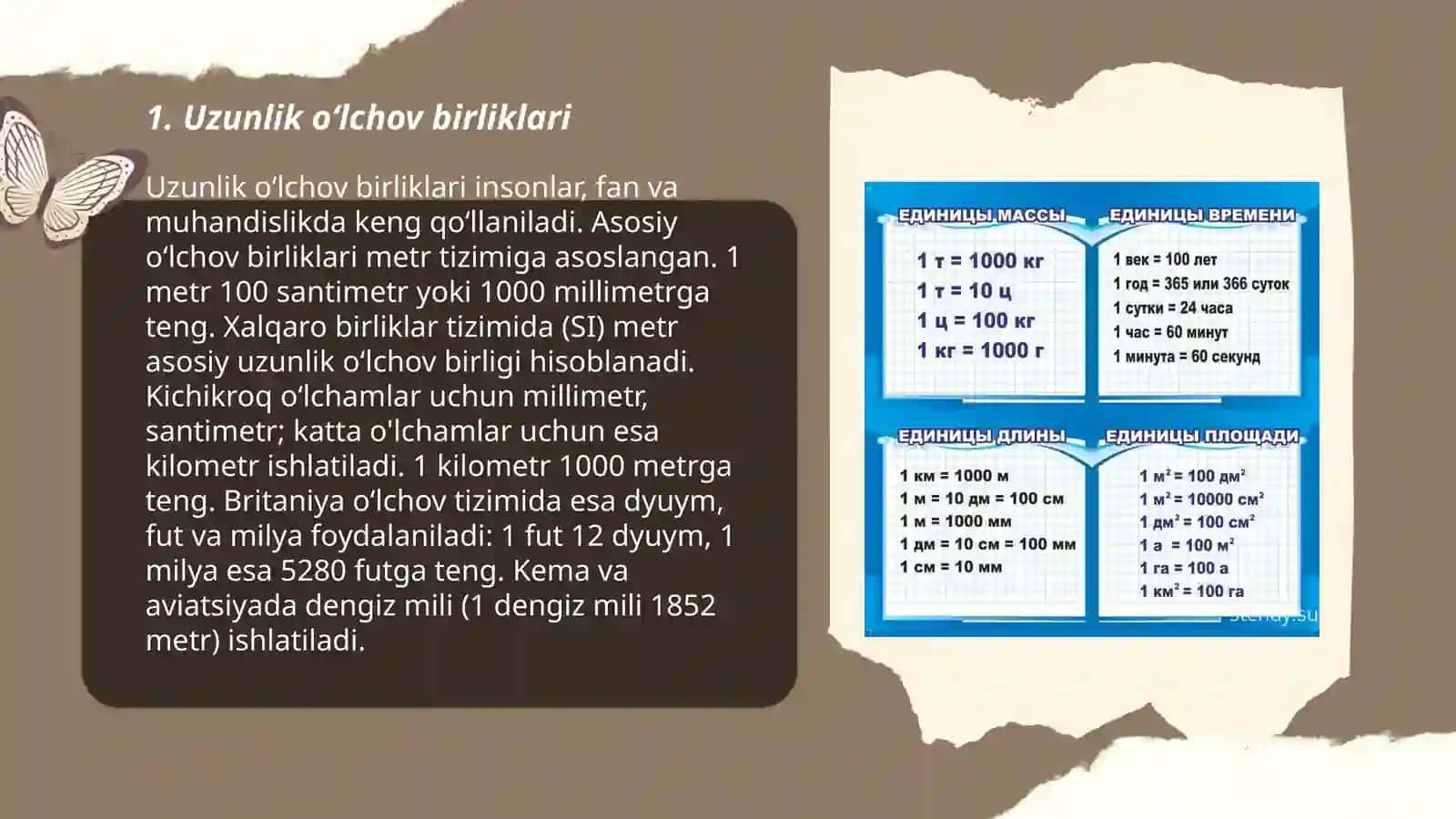 Uzunlik va yuza oʻlchov birliklari. Massa va sigʻim oʻlchov birliklari 3