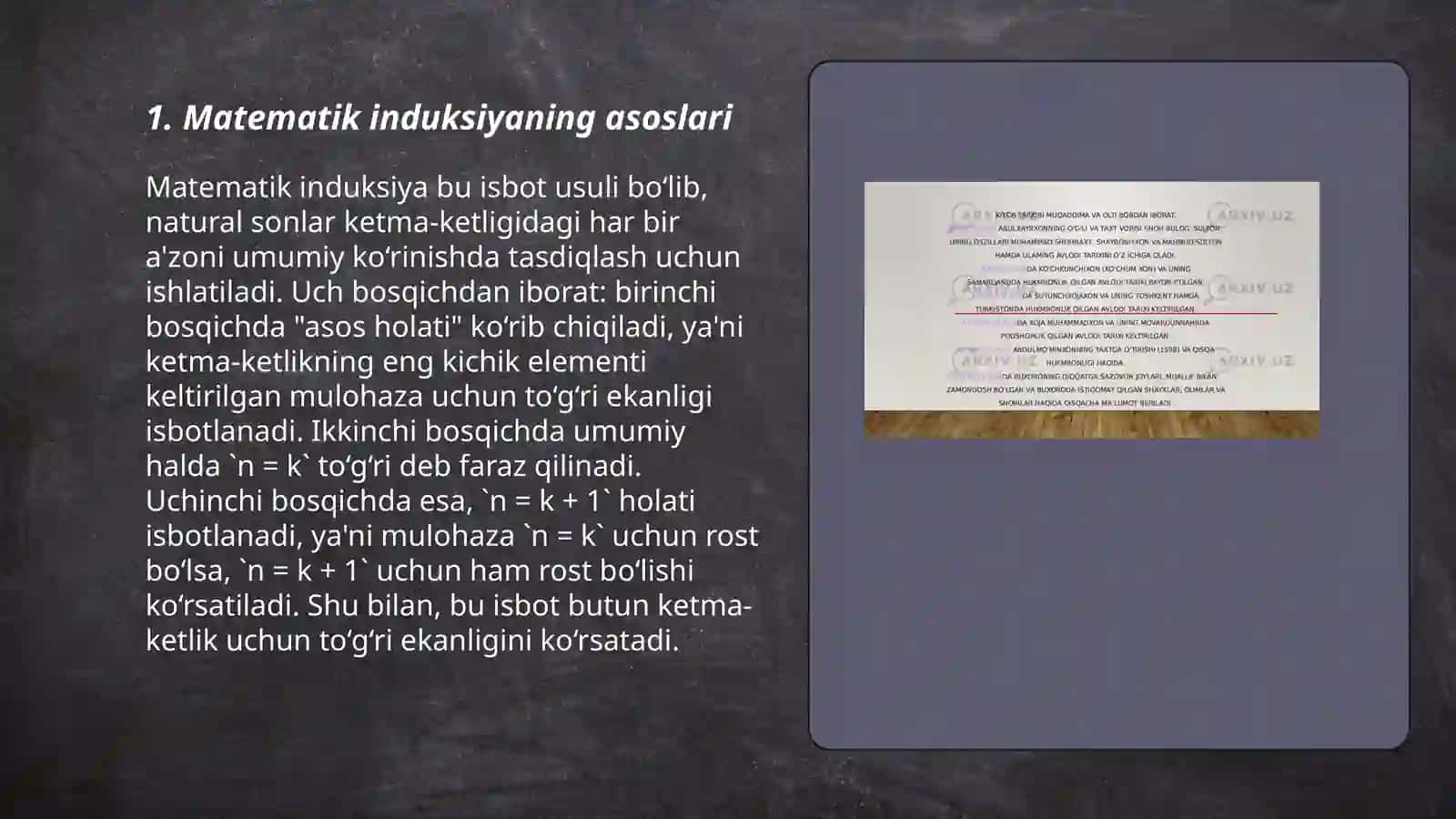 Matematik induksiya metodini qo'llashga oid misollarni yechish 3