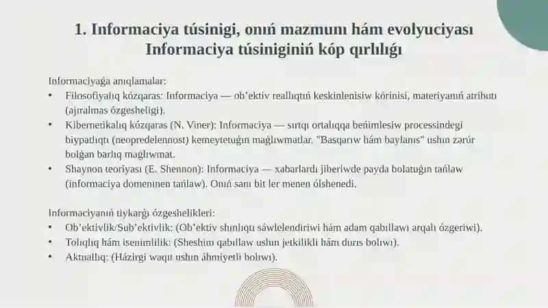 Informaciyanıń jámiyette tutqan ornı hám áhmiyeti 3