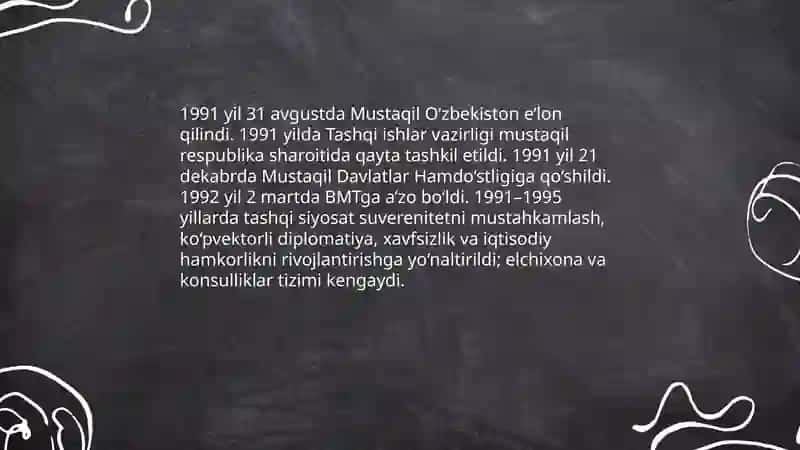 Mustaqil O'zbekiston diplomatiyasi tarixi va rivolanishi 3